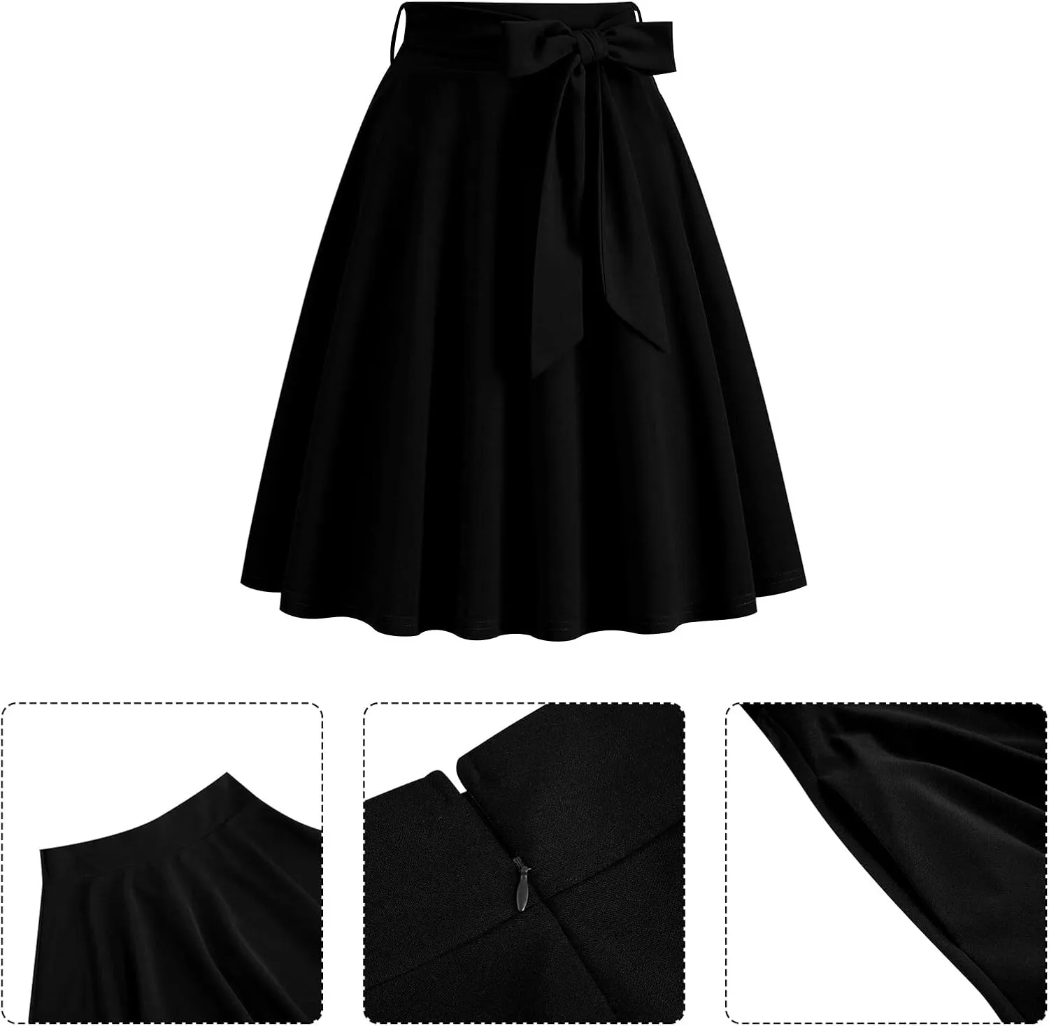 Women 50s Retro Skirts Vintage Hepburn Style High Waist Flared A-Line Rockabilly Swing Skirt with Pocket