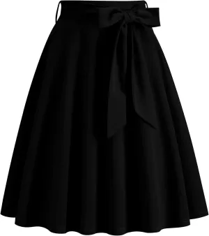 Women 50s Retro Skirts Vintage Hepburn Style High Waist Flared A-Line Rockabilly Swing Skirt with Pocket