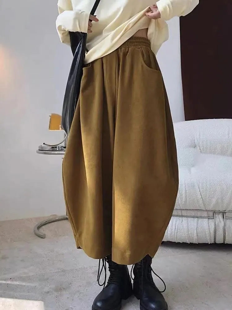 Women Casual Harem Pants Cotton High Waisted Trousers Retro Loose Bloomers Baggy Sweatpants