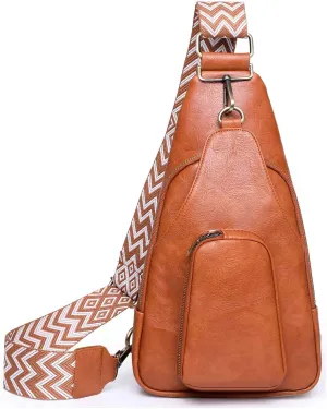 Women Chest Bag Sling Backpack Crossbody PU Leather Satchel Daypack Fashion Lady Chic Leopard Pattern Party Shopping