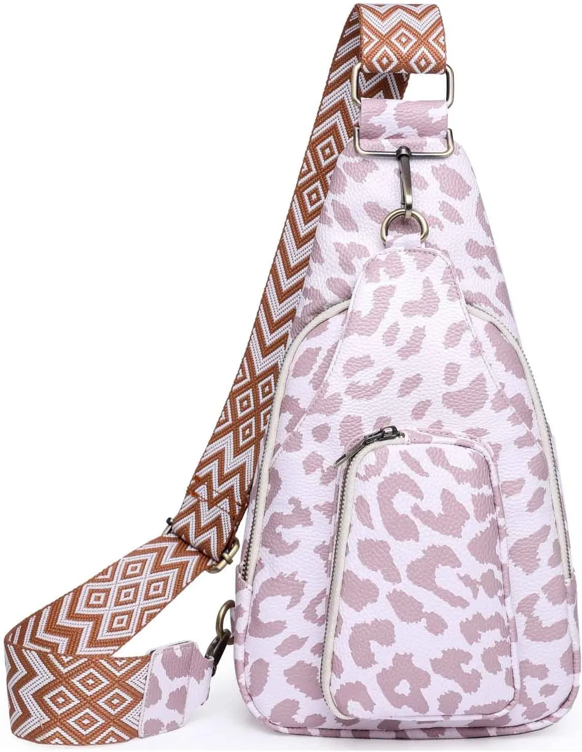 Women Chest Bag Sling Backpack Crossbody PU Leather Satchel Daypack Fashion Lady Chic Leopard Pattern Party Shopping