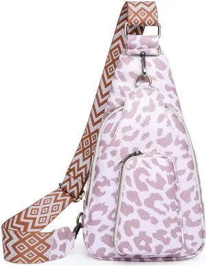 Women Chest Bag Sling Backpack Crossbody PU Leather Satchel Daypack Fashion Lady Chic Leopard Pattern Party Shopping