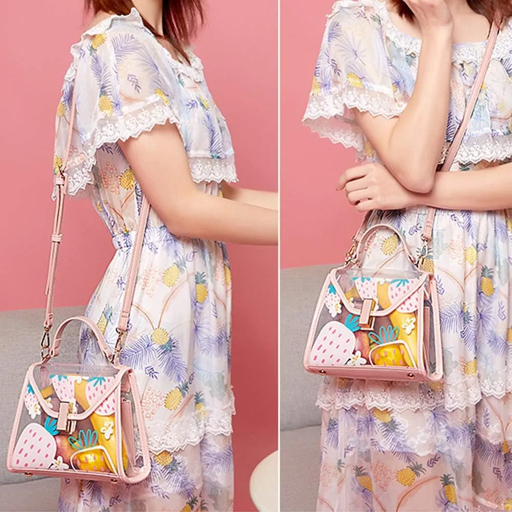 Women Chic Clear Tote Handbags Transparent PVC Satchel Top Handle Cross Body Bag