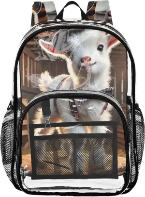 Women Clear Backpack Cute Chic White Goat Vintage Boys Backpacks for Girls Plastic Transparent Bookbag