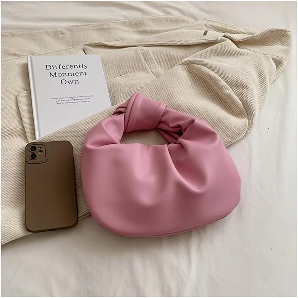 Women Cute Hobo Bag Ruched PU Leather Purse Chic Handbag with Magnetic Closure, White