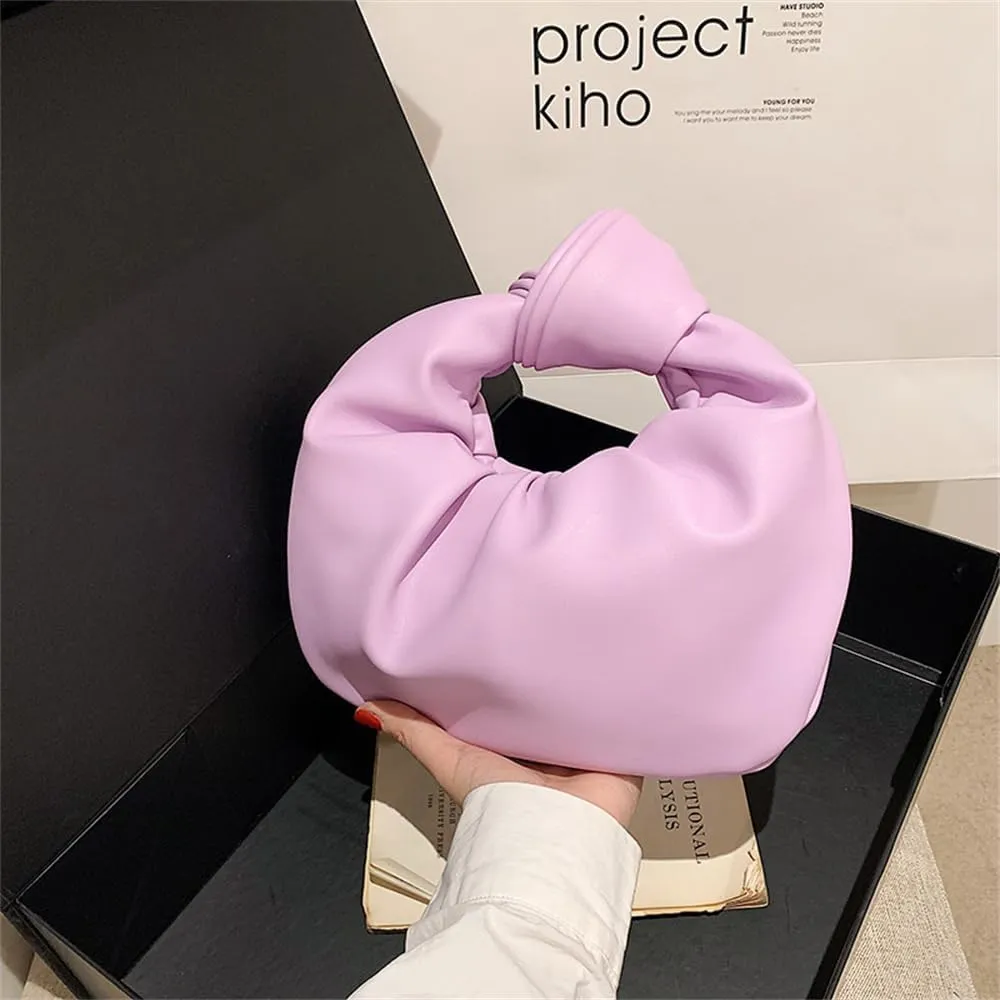 Women Cute Hobo Bag Ruched PU Leather Purse Chic Handbag with Magnetic Closure, White