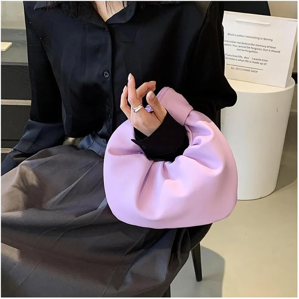 Women Cute Hobo Bag Ruched PU Leather Purse Chic Handbag with Magnetic Closure, White