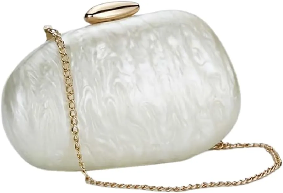 Women Elegant Acrylic Stone Shape Chain Crossbody Bag Chic Marble Shell Purse Wedding Handbag for Banquet Party