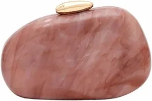 Women Elegant Acrylic Stone Shape Chain Crossbody Bag Chic Marble Shell Purse Wedding Handbag for Banquet Party