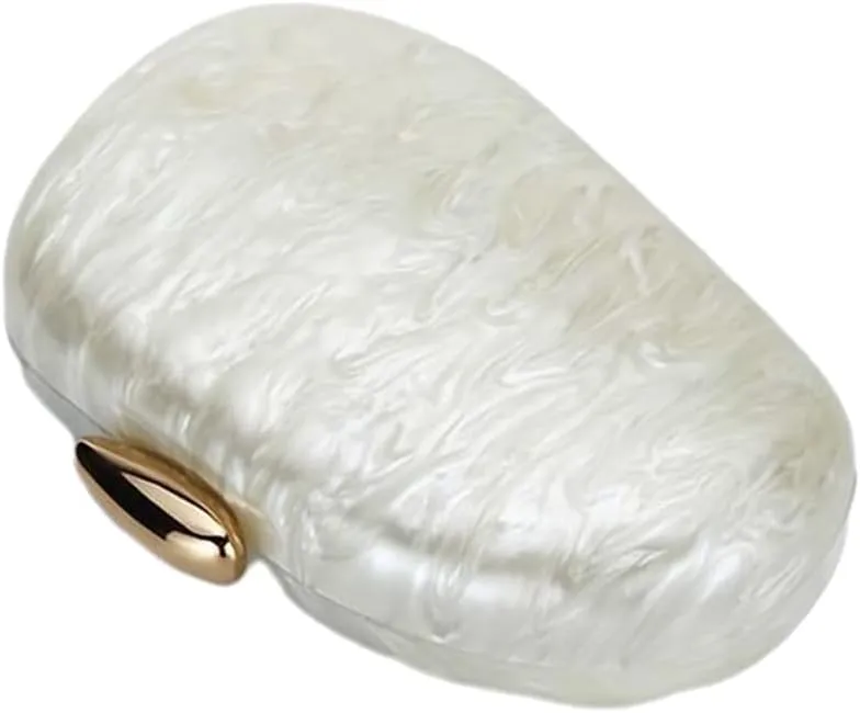 Women Elegant Acrylic Stone Shape Chain Crossbody Bag Chic Marble Shell Purse Wedding Handbag for Banquet Party