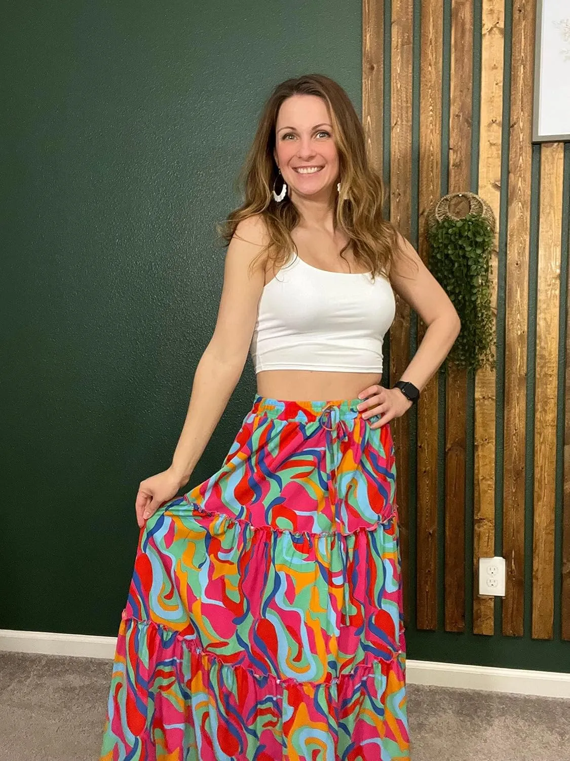 Women Flowy Boho Maxi Skirt Floral Print Pleated Ruffle Casual Long Skirt Beachwear Aesthetic Clothes