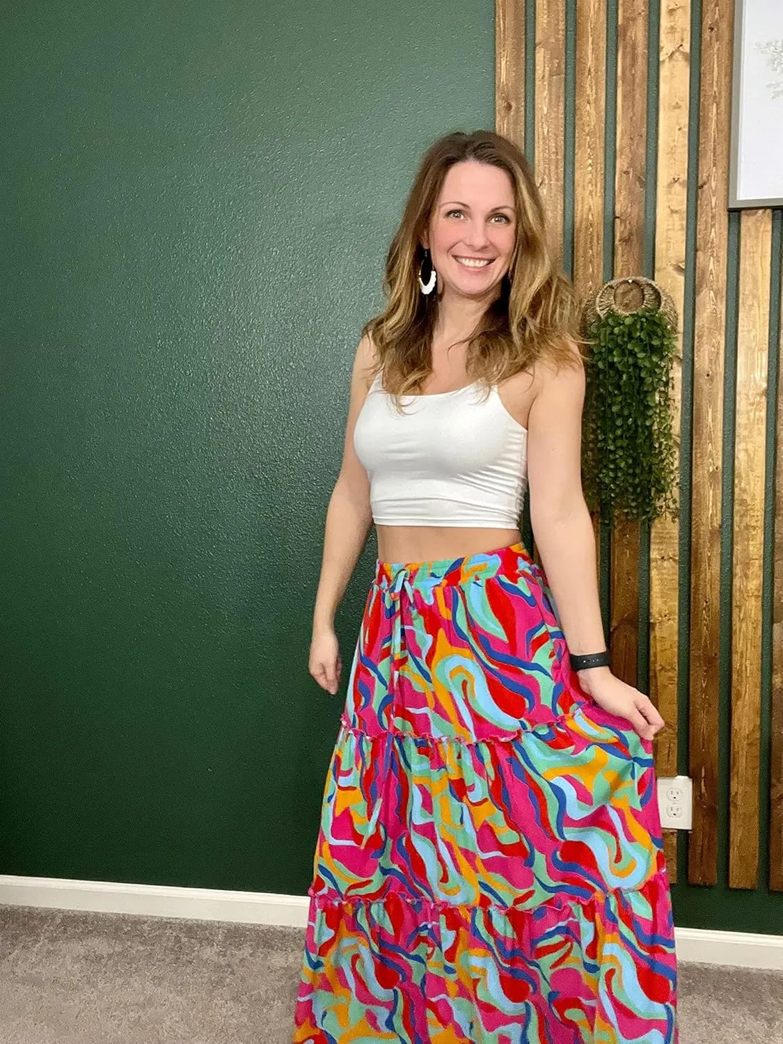 Women Flowy Boho Maxi Skirt Floral Print Pleated Ruffle Casual Long Skirt Beachwear Aesthetic Clothes