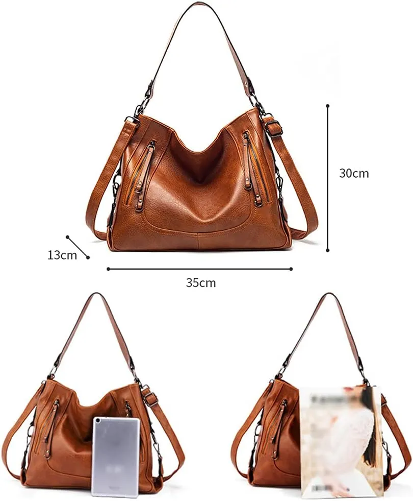 Women Handbag PU Leather Large Capacity Tote Bag Shoulder Messenger Zipper Handbags