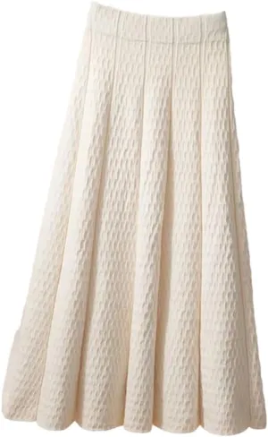 Women High Waist Knitted Midi Skirt Autumn Winter Simple Solid Pleated Skirts Elegant Med-Long A-Line Skirt