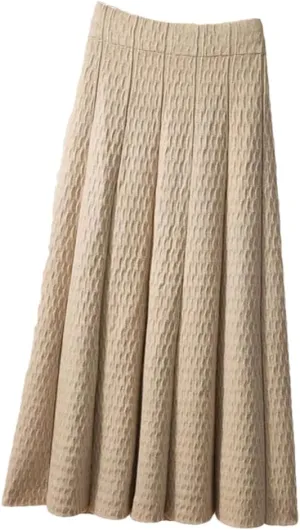 Women High Waist Knitted Midi Skirt Autumn Winter Simple Solid Pleated Skirts Elegant Med-Long A-Line Skirt