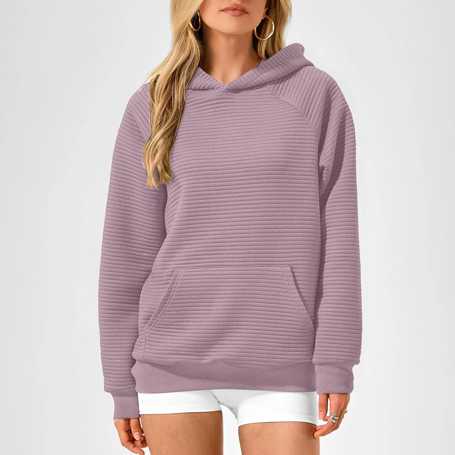 Women Hoodies Casual Hooded Oversized Sweatshirts with Large Pocket Raglan Long Sleeve Loose Solid Pullover Tops