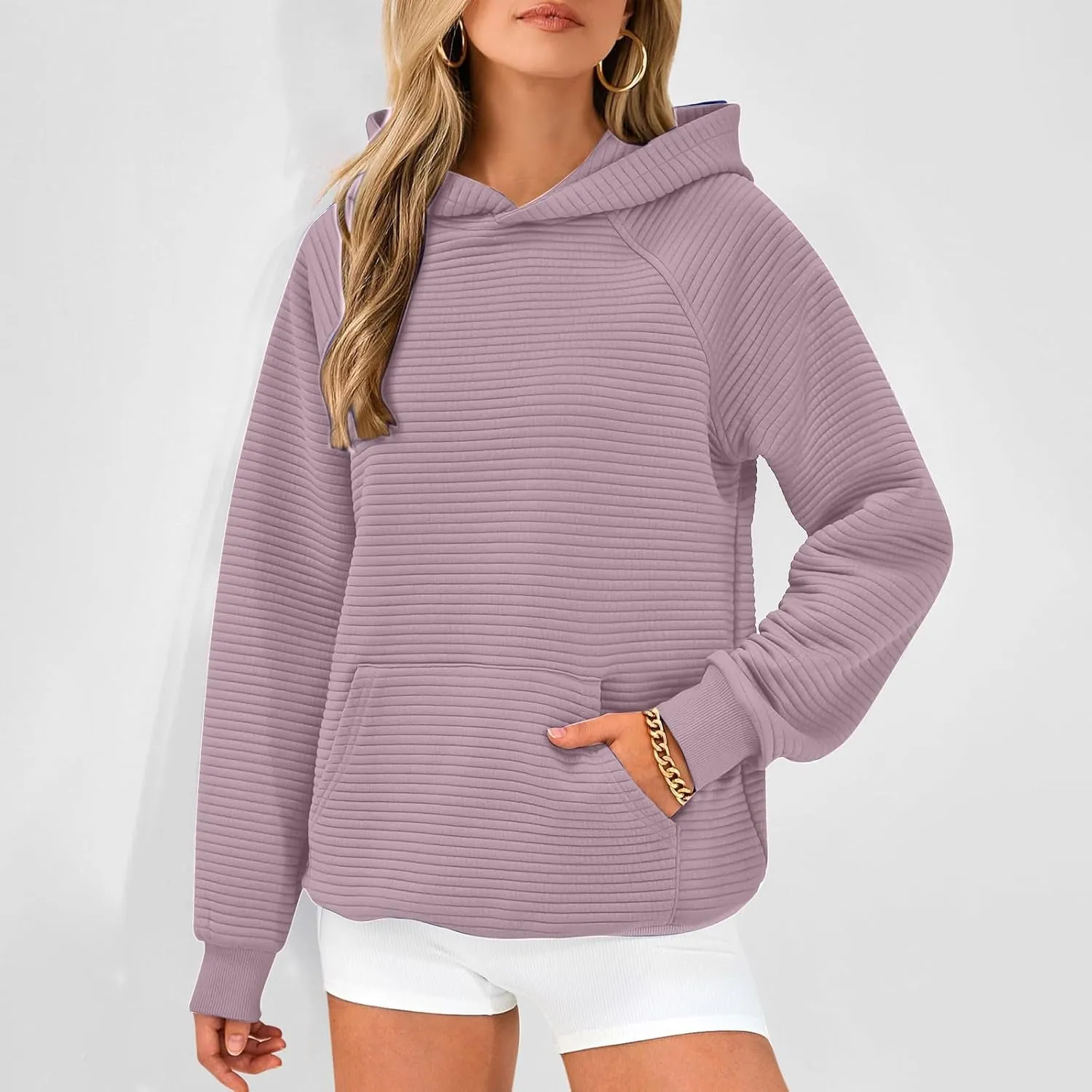 Women Hoodies Casual Hooded Oversized Sweatshirts with Large Pocket Raglan Long Sleeve Loose Solid Pullover Tops