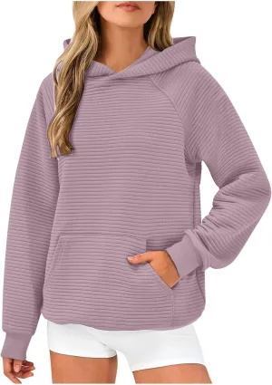 Women Hoodies Casual Hooded Oversized Sweatshirts with Large Pocket Raglan Long Sleeve Loose Solid Pullover Tops
