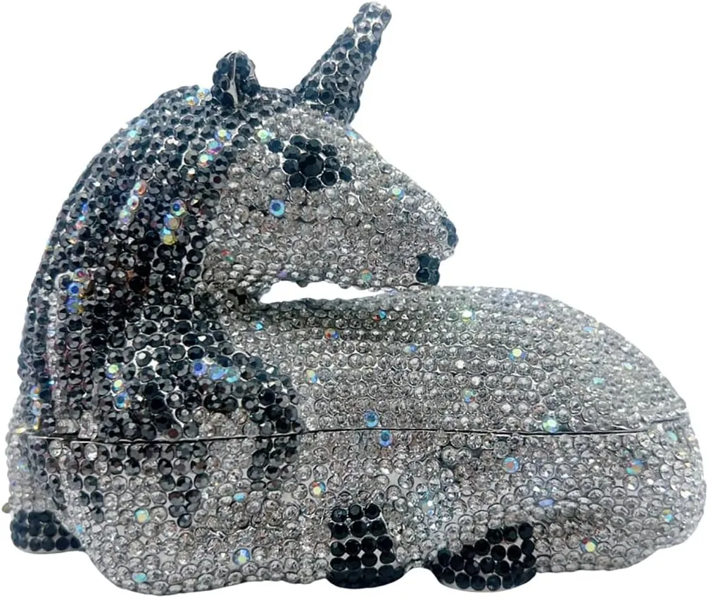 Women Luxury Horse Shape Crystal Evening Bag Chic Animal Clutch Rhinestone Diamond Purse Handbag for Party Prom