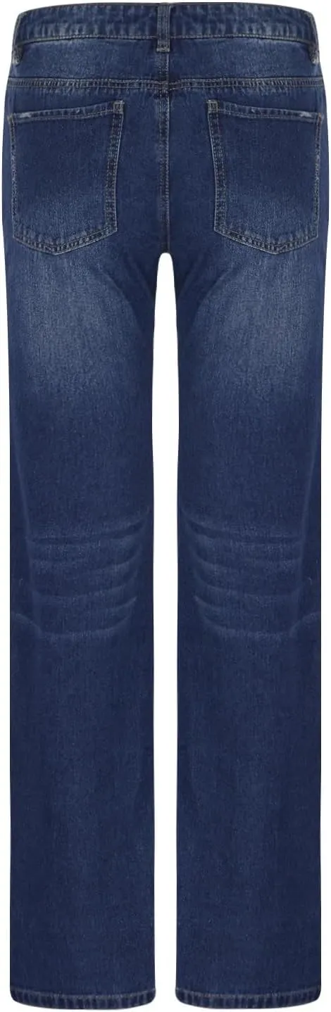 Women Men Vintage Wash Ripped Jeans High Waist Straight Leg Denim Pants Couple Zip Buttons Distress Loose Trousers