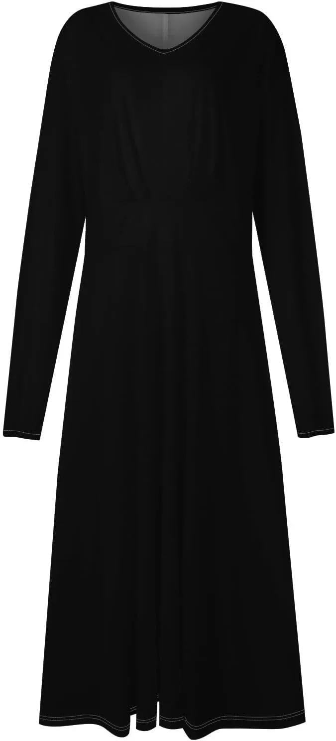 Women Midi Dress Casual 2025 A-Line High Waist V Neck Ruffle Belted Boho Dresses Long Sleeve Pleated Flowy Dressy Dresses