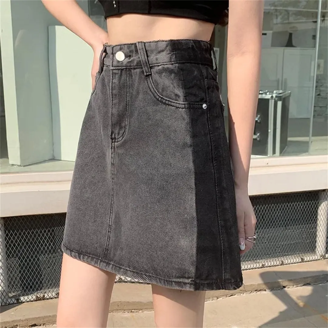 Women Plus Size High-Waisted Slimming Mini Dress Denim Skirt A- Line Skirt