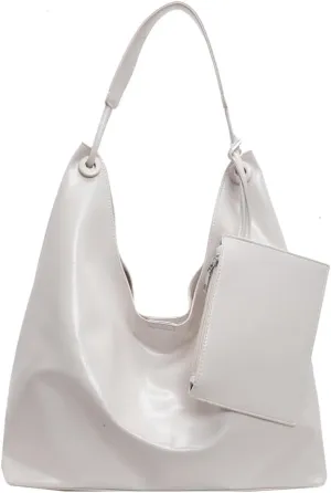 Women PU Shoulder Bag Vegan Leather Tote Bag with Small Purse Retro Shoulder Handbag Chic Hobo Bag Daily Commuting