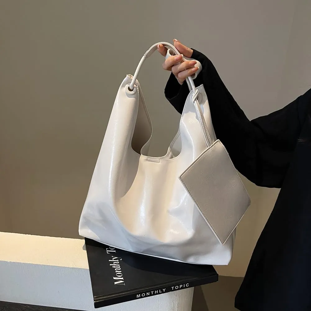 Women PU Shoulder Bag Vegan Leather Tote Bag with Small Purse Retro Shoulder Handbag Chic Hobo Bag Daily Commuting