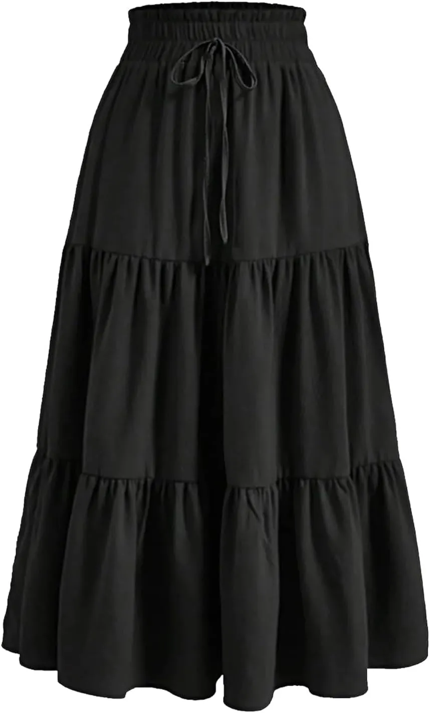 Women Retro Floral Skirt Style High Waist Pleated A-line Skirt Casual Office All-Match Temperament Thin Skirt