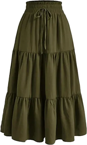 Women Retro Floral Skirt Style High Waist Pleated A-line Skirt Casual Office All-Match Temperament Thin Skirt