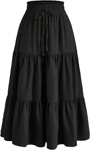 Women Retro Floral Skirt Style High Waist Pleated A-line Skirt Casual Office All-Match Temperament Thin Skirt