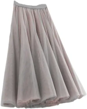 Women Skirt High Waist Lace Skirt A-Line Simple Elegant Mesh Tulle Midi Skirt Spring Autumn Women Skirts