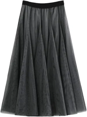 Women Skirt High Waist Lace Skirt A-Line Simple Elegant Mesh Tulle Midi Skirt Spring Autumn Women Skirts
