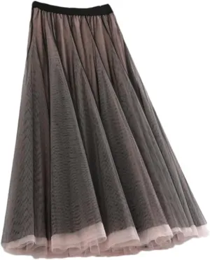Women Skirt High Waist Lace Skirt A-Line Simple Elegant Mesh Tulle Midi Skirt Spring Autumn Women Skirts