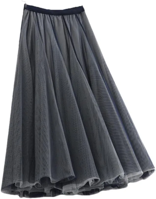 Women Skirt High Waist Lace Skirt A-Line Simple Elegant Mesh Tulle Midi Skirt Spring Autumn Women Skirts