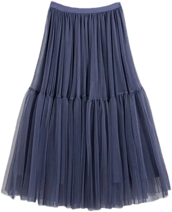 Women Skirt High Waist Lace Skirt A-Line Simple Mesh Tulle Midi Skirt Spring Autumn Woman Skirts