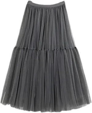 Women Skirt High Waist Lace Skirt A-Line Simple Mesh Tulle Midi Skirt Spring Autumn Woman Skirts
