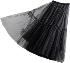 Women Skirt High Waist Lace Skirt A-Line Simple Mesh Tulle Midi Skirt Spring Autumn Woman Skirts