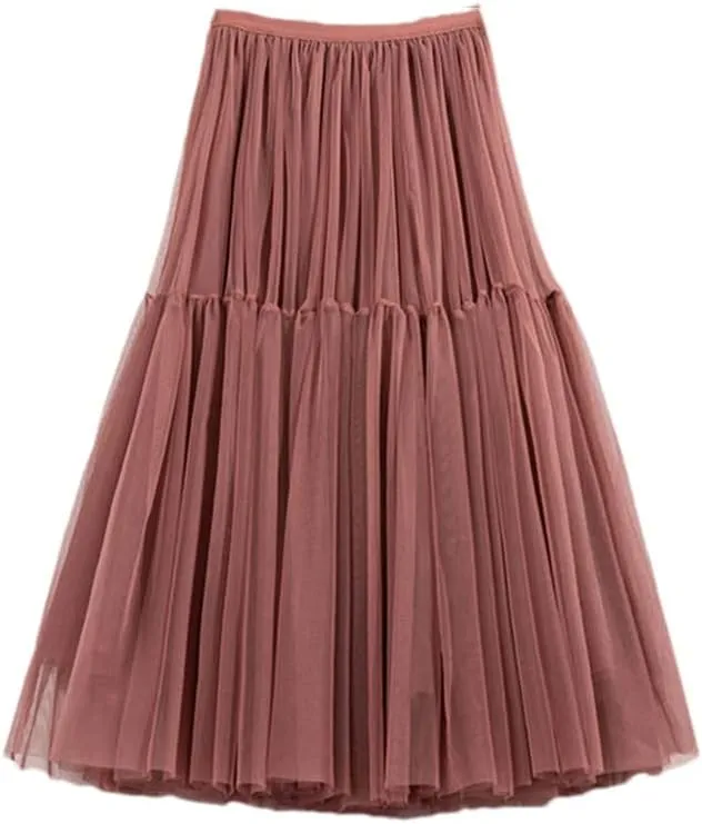 Women Skirt High Waist Lace Skirt A-Line Simple Mesh Tulle Midi Skirt Spring Autumn Woman Skirts