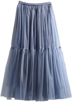 Women Skirt High Waist Lace Skirt A-Line Simple Mesh Tulle Midi Skirt Spring Autumn Woman Skirts