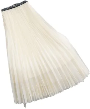 Women Skirt High Waist Mesh Pleated Midi Skirt A-Line Simple Skirt Spring Autumn Woman Skirts