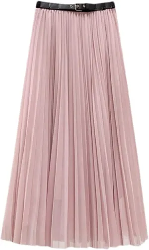 Women Skirt High Waist Mesh Pleated Midi Skirt A-Line Simple Skirt Spring Autumn Woman Skirts