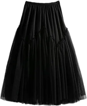 Women Skirt Patchwork Skirt High Waist A-Line Simple Mesh Tulle Midi Skirt Party Spring Autumn