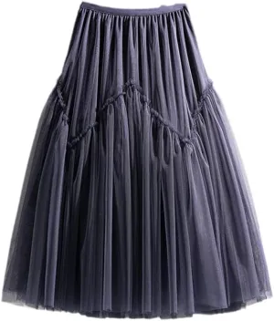 Women Skirt Patchwork Skirt High Waist A-Line Simple Mesh Tulle Midi Skirt Party Spring Autumn
