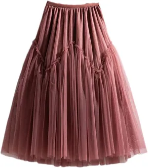 Women Skirt Patchwork Skirt High Waist A-Line Simple Mesh Tulle Midi Skirt Party Spring Autumn