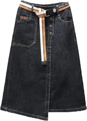 Women Slim Irregular Denim Skirt Casual High Waisted A-Line Buttocks Wrapped Skirts