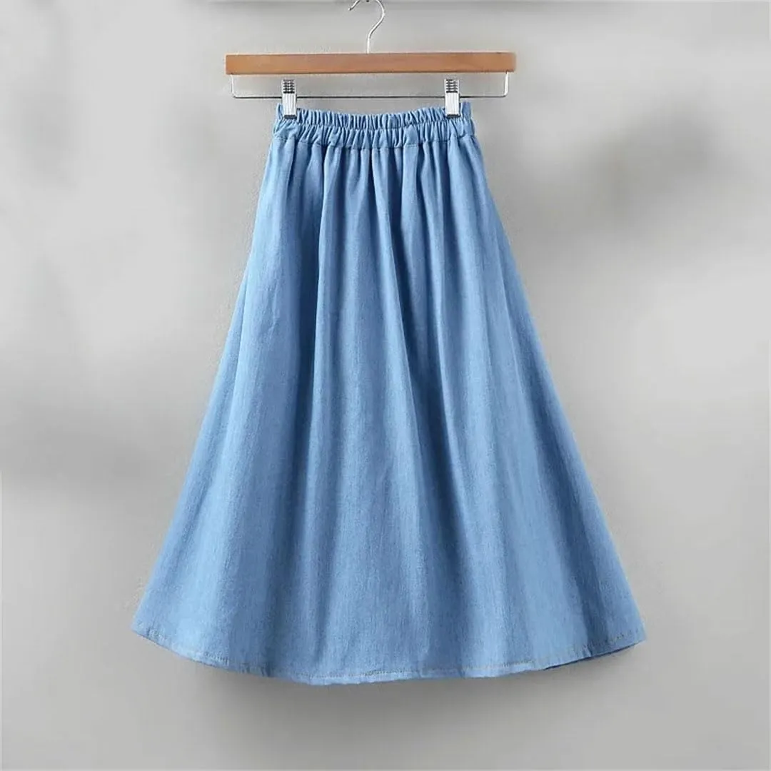 Women Solid Loose with Pockets Denim Skirt High Waisted Retro Casual A-Line Skirts