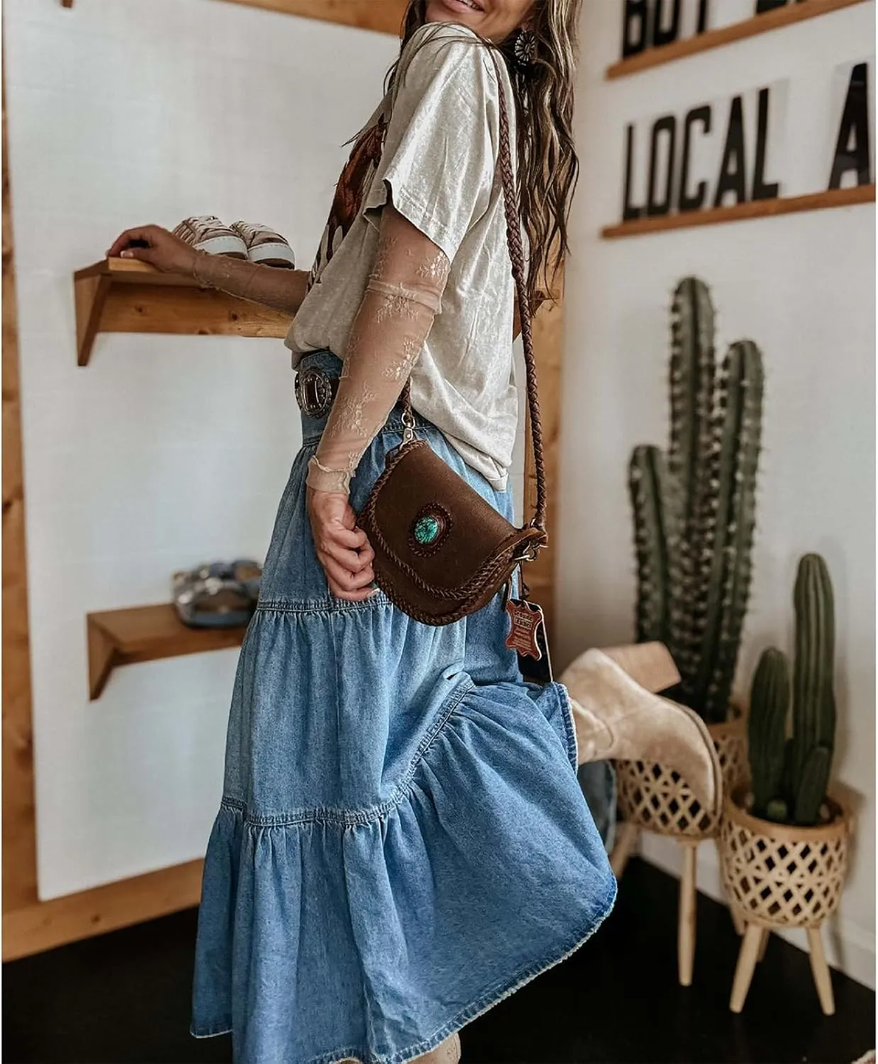 Women Summer Denim Maxi Skirt High Waist Button Pleated Tiered Ruffle Swing A-Line Jean Long Skirt Club Streetwear