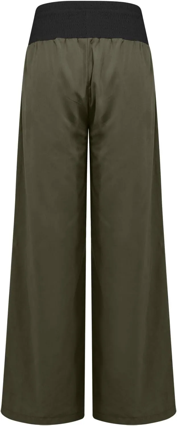 Women Summer Palazzo Pants High Waisted Cotton Linen Pant High Waisted Wide Leg Pants Boho Lounge Trousers