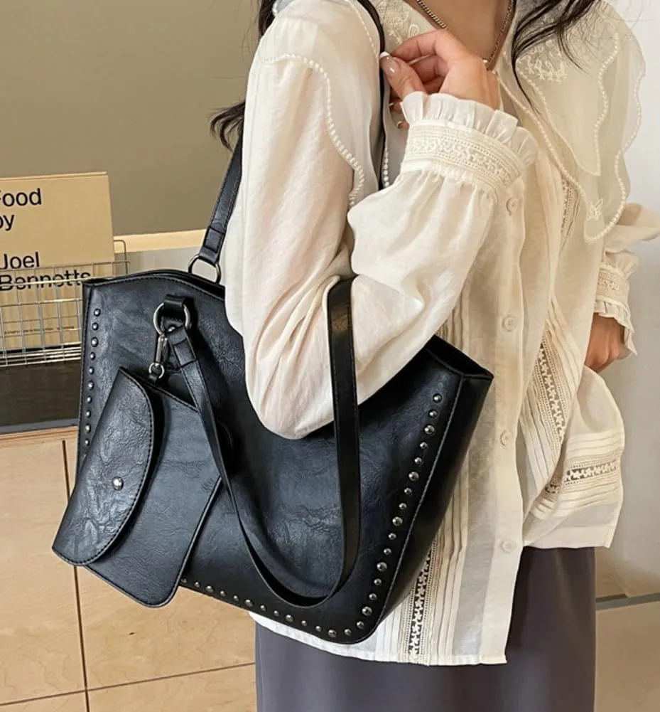 Women Vintage Tote Bag Purse Set Chic Shoulder Top Handle Handbag Faux Leather Hobo Bag